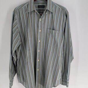 Austin Reed London Classic Striped Cotton Button Down Shirt Green Blue Size L